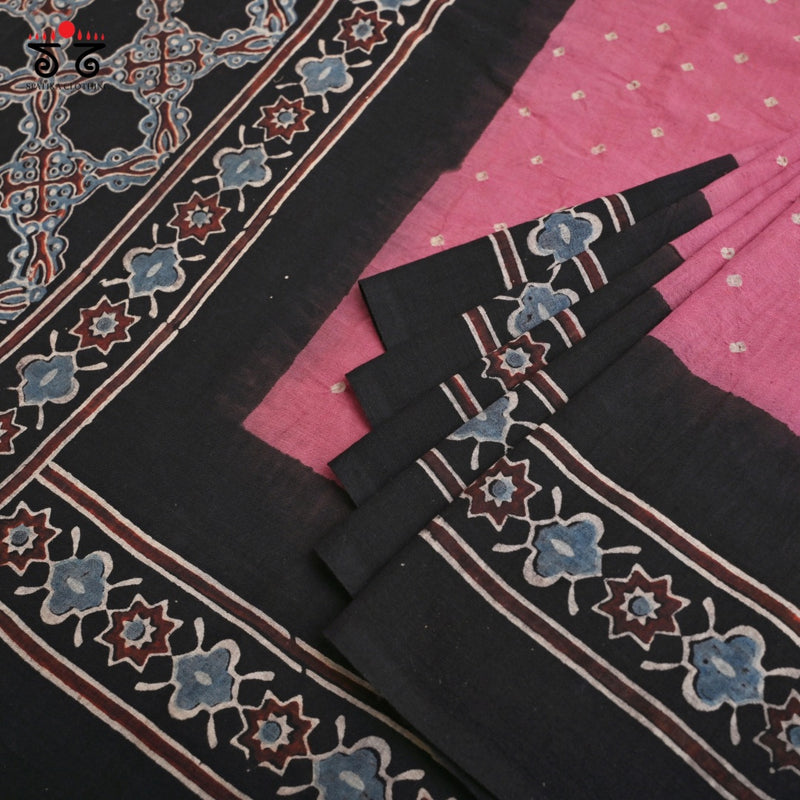 Ajrak Bandhani on Mulmul Cotton Saree