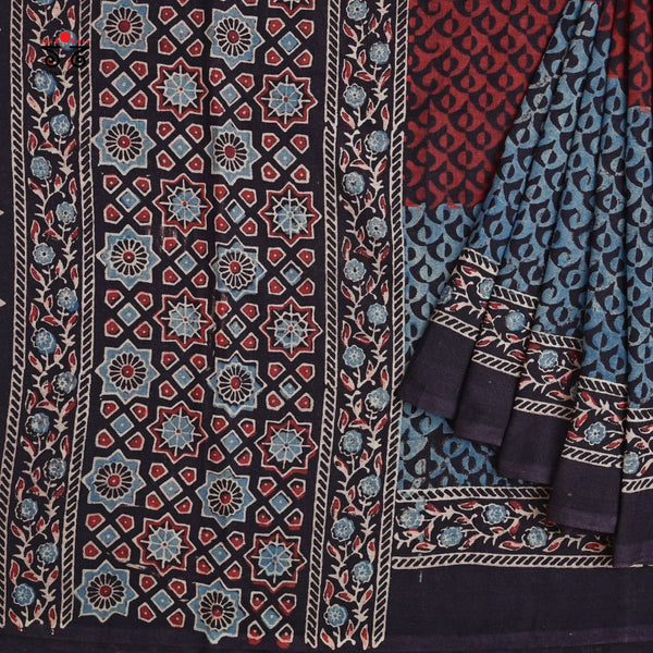Ajrak on Mulmul Cotton Saree