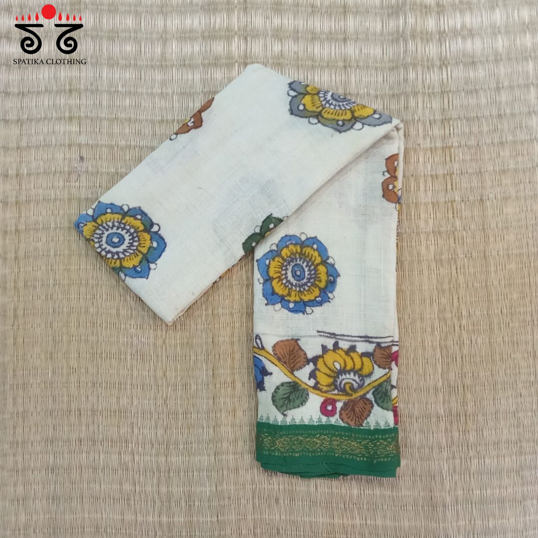 Kalamkari On Off White Ponduru Blouse Fabric