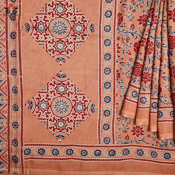 Ajrak on Modal Silk Cotton Saree
