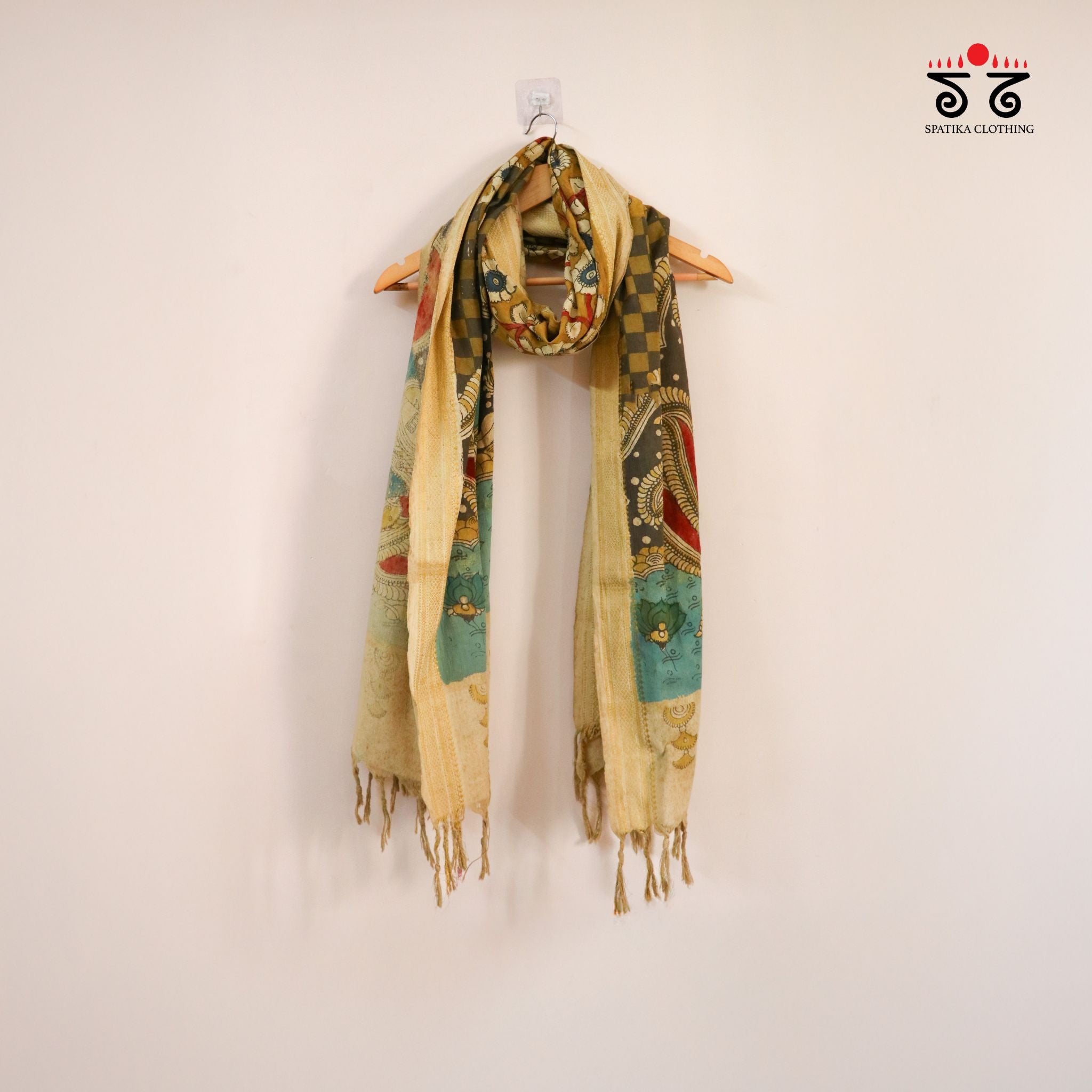 Pen Kalamkari - Goddess Saraswati Dupatta