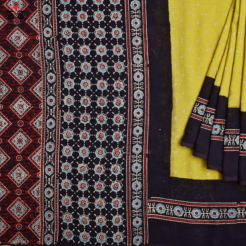 Ajrak Bandhani on Mulmul Cotton Saree