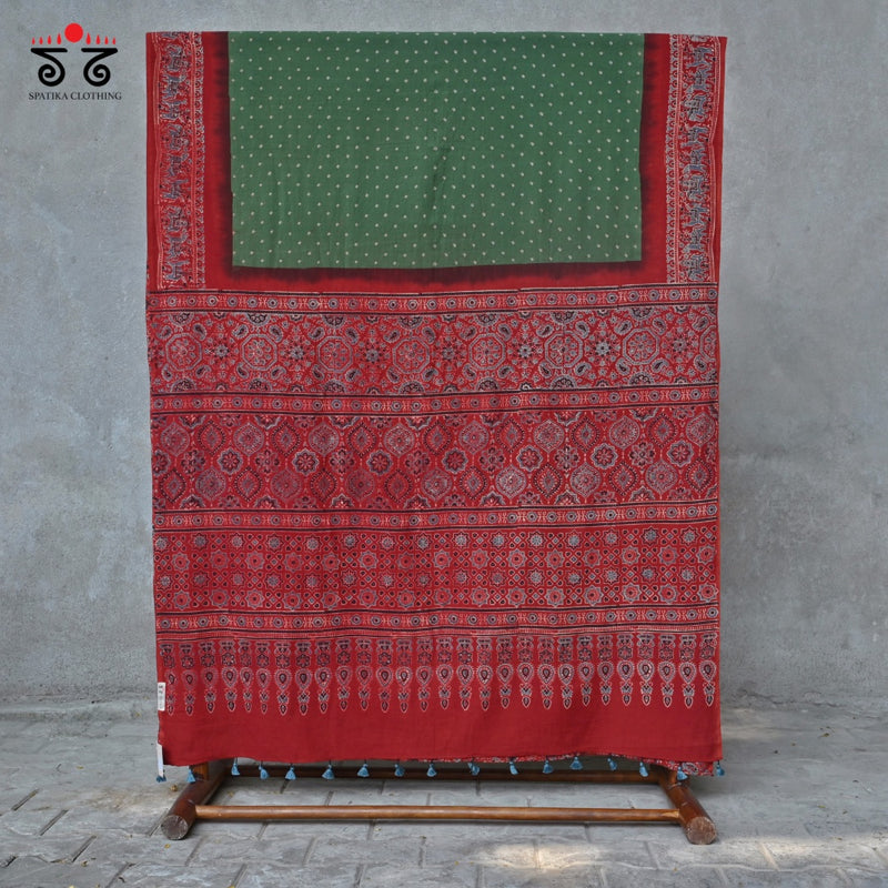 Ajrak Bandhani on Mulmul Cotton Saree