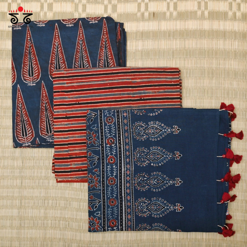 Ajrak Hand - Blockprinted Fabric Set Of 3