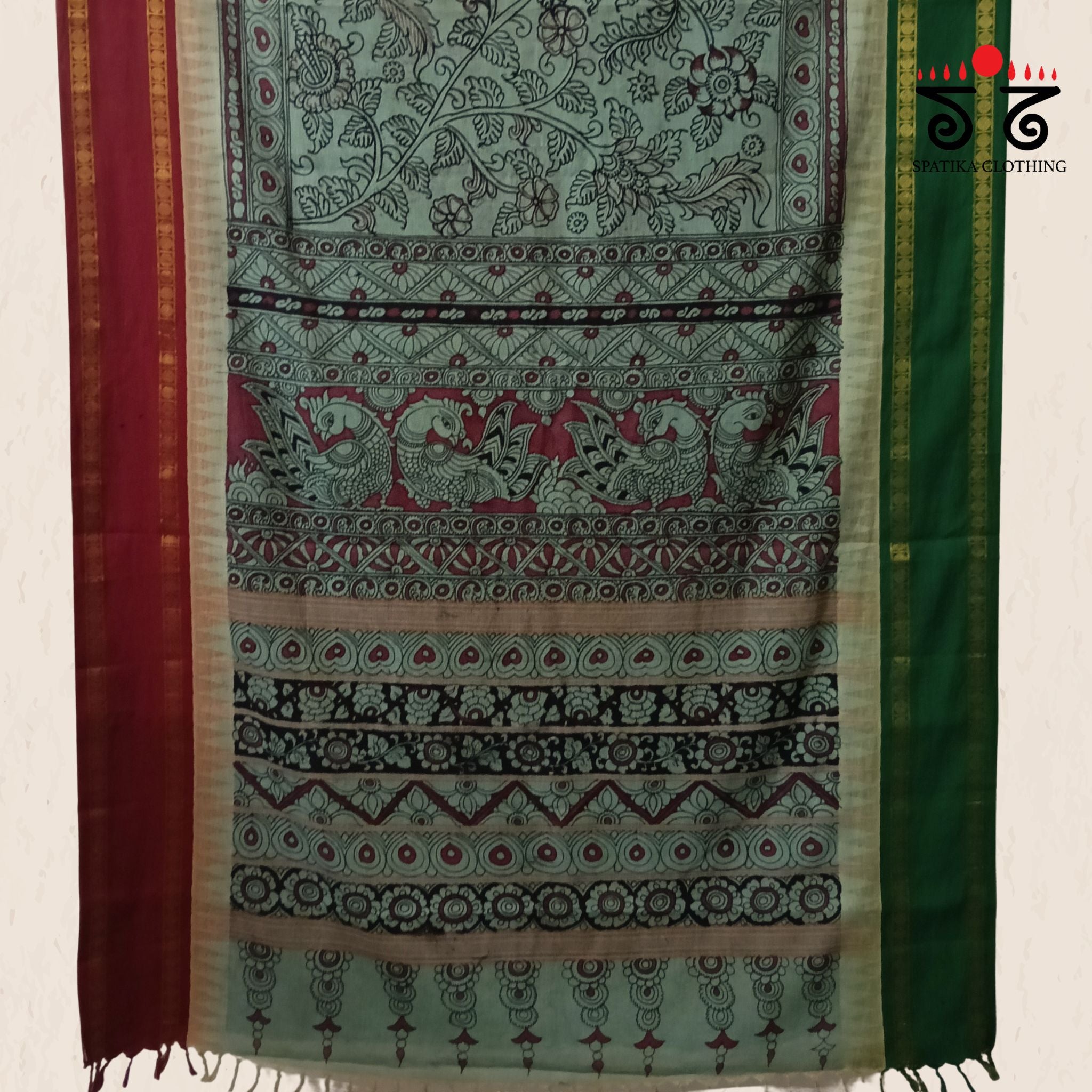 Pen Kalamkari Handpainted Saree -Ganga Jamuna Border