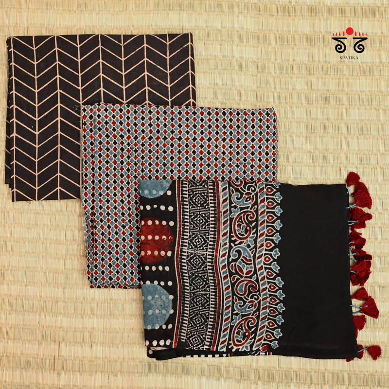 Ajrak Hand - Blockprinted Fabric Set Of 3