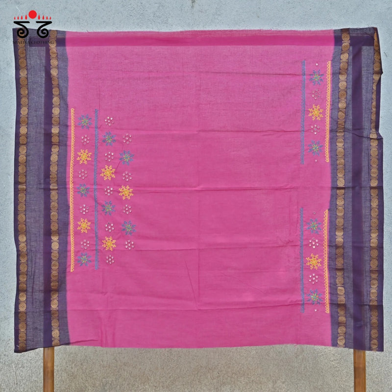 Madurai Sungudi Cotton - Banjara Hand Embroidered Blouse Fabric