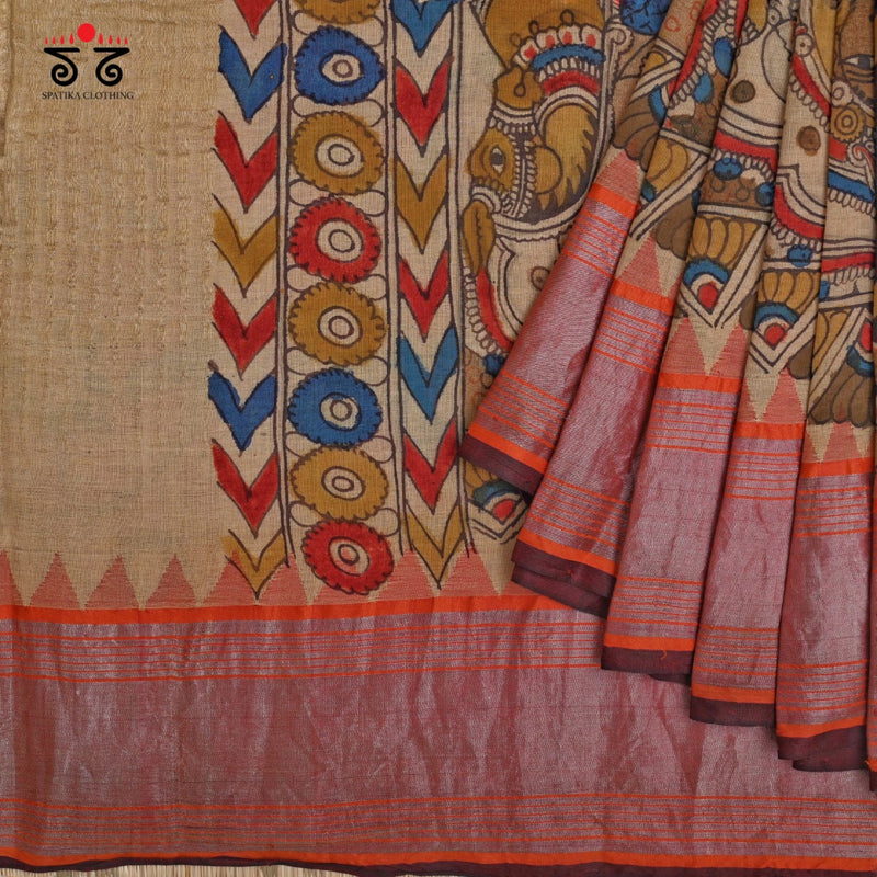 Pen Kalamkari on Ponduru Saree