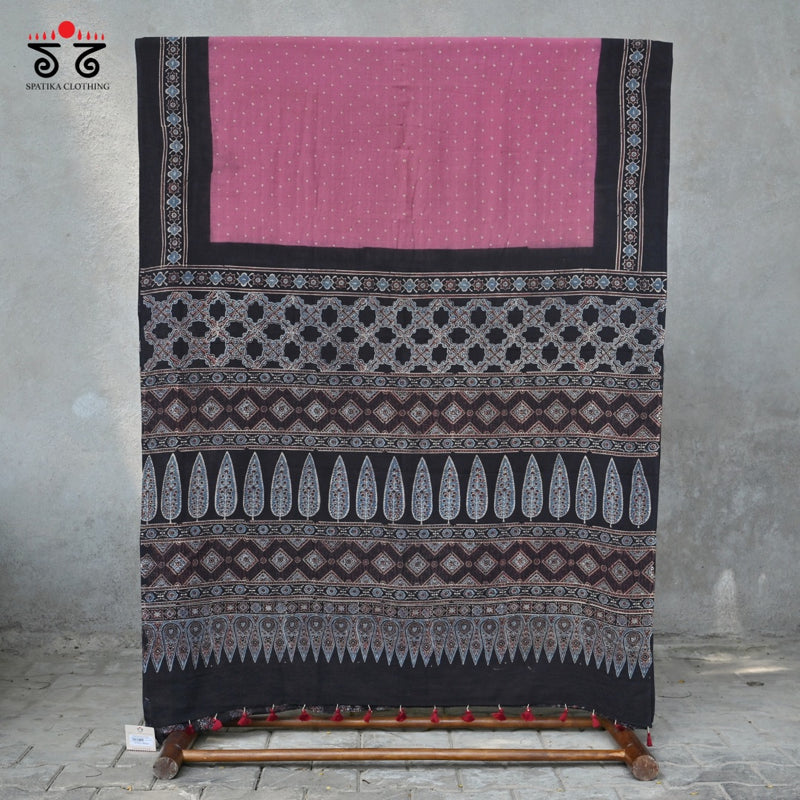 Ajrak Bandhani on Mulmul Cotton Saree