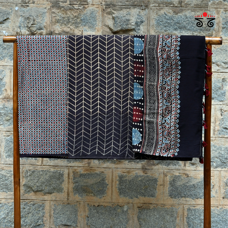 Ajrak Hand - Blockprinted Fabric Set Of 3