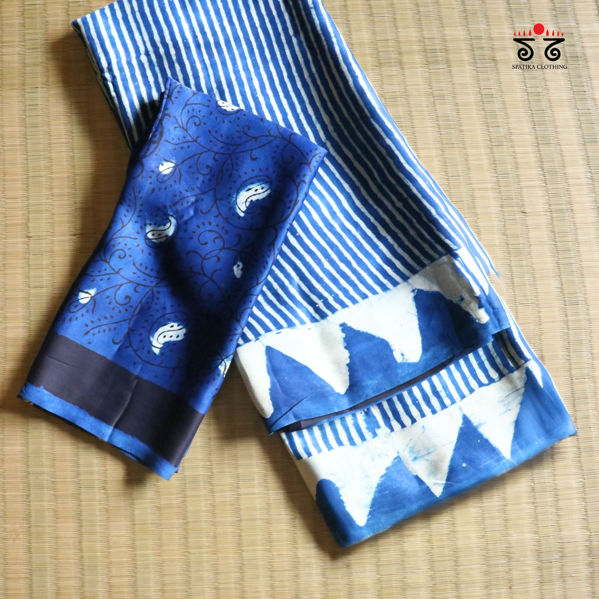 Indigo Handblock Printed Modal Saree