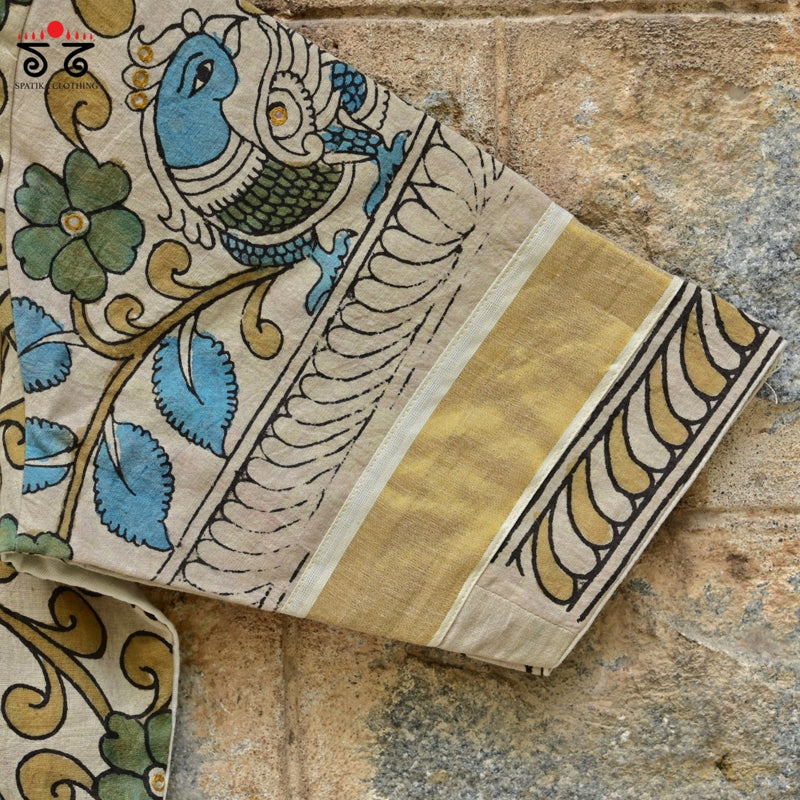 Pen Kalamkari Kerala Kasavu  Blouse