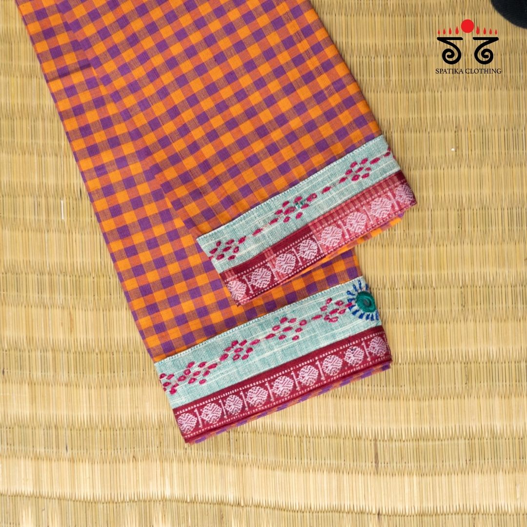 Checkered Hand embroidered Blouse Fabric