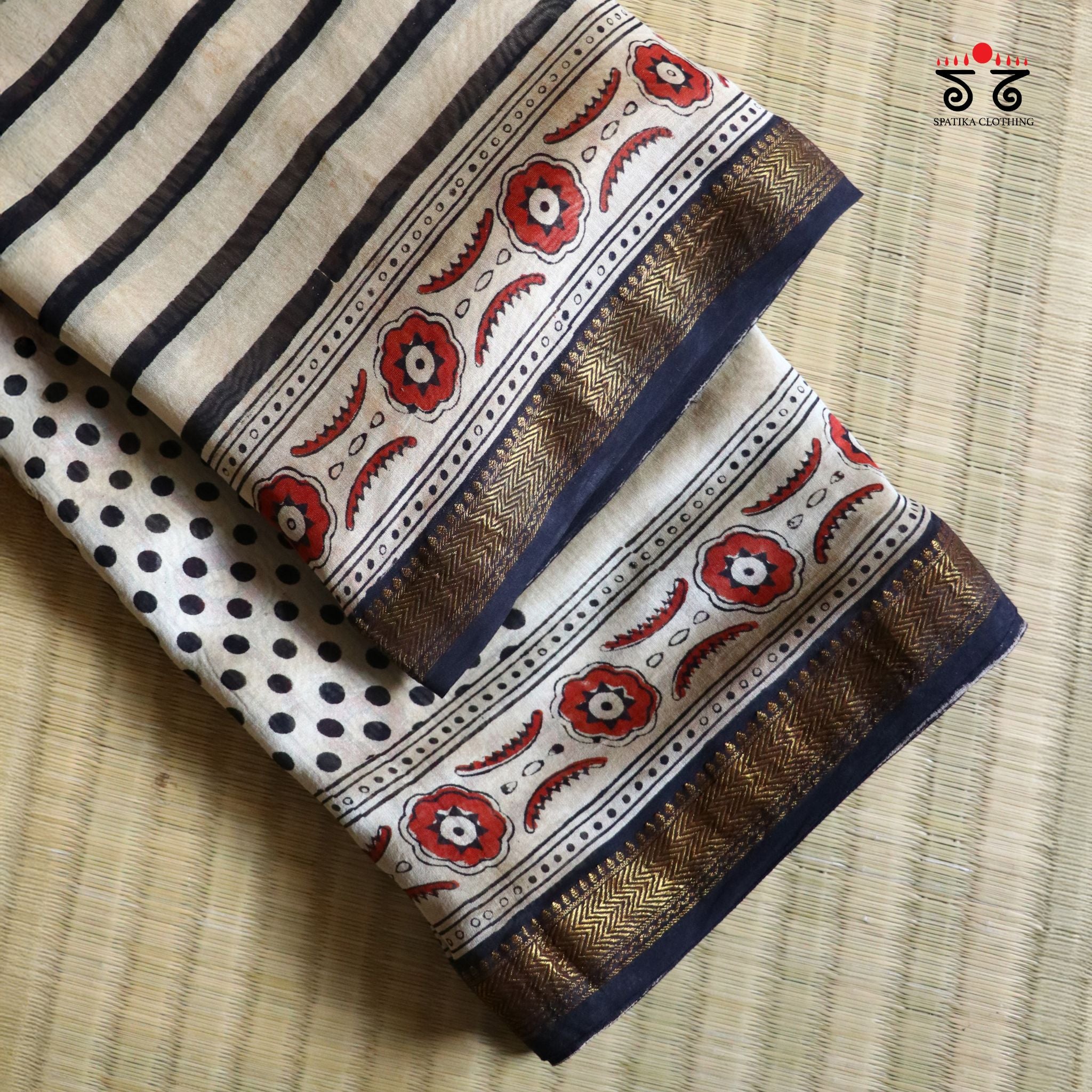 Handblock Printed Maheshwari Silk-Cotton Saree