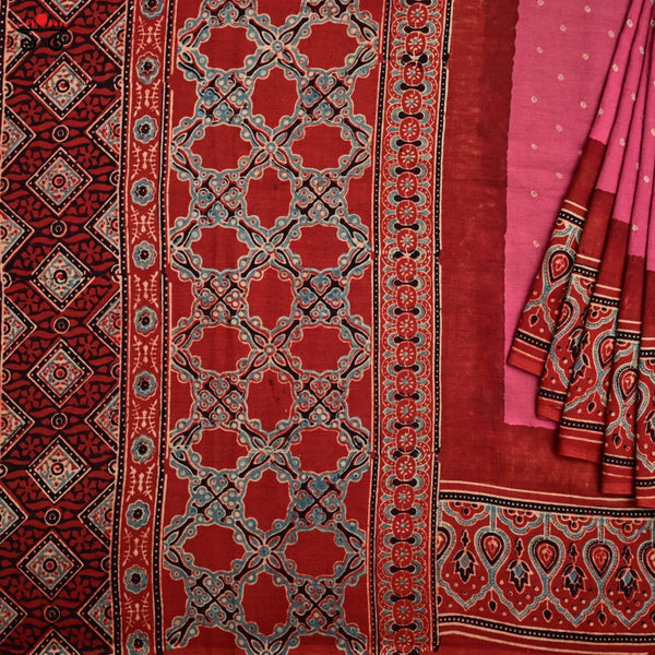 Ajrak Bandhani on Mulmul Cotton Saree
