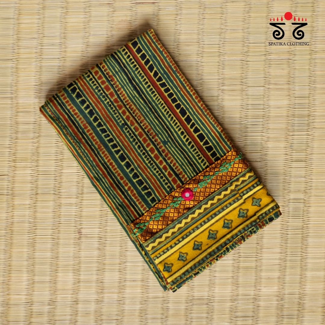 Ajrak hand embroidered Blouse Fabric