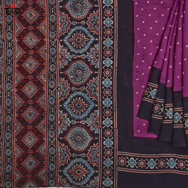 Ajrak Bandhani on Mulmul Cotton Saree