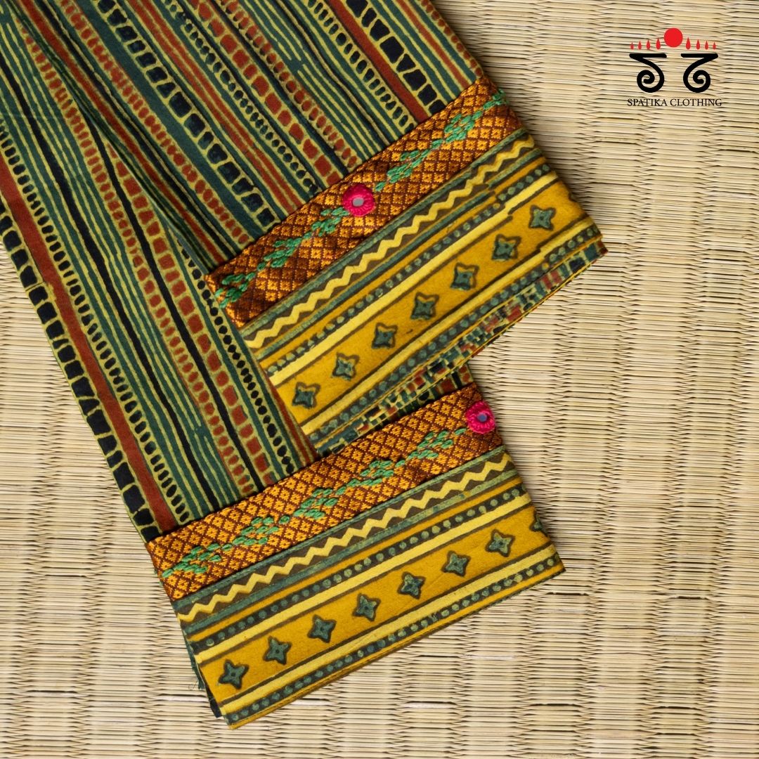 Ajrak hand embroidered Blouse Fabric