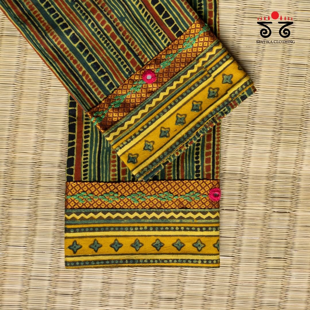 Ajrak hand embroidered Blouse Fabric