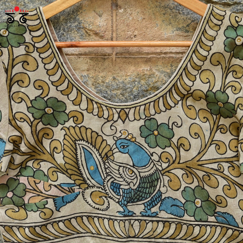 Pen Kalamkari Kerala Kasavu  Blouse