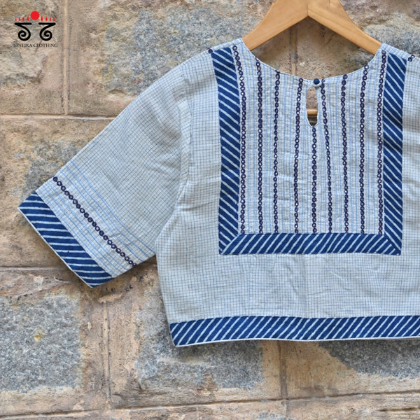 Hand - Embroidered Checkered Mirror Work Blouse