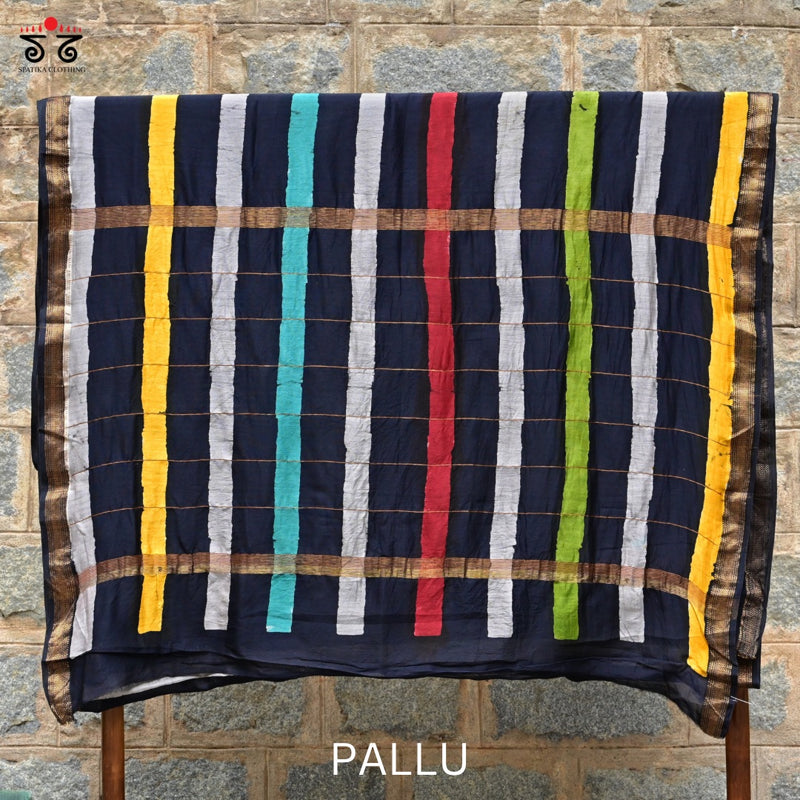 Batik on Maheshwari Silk Cotton Saree