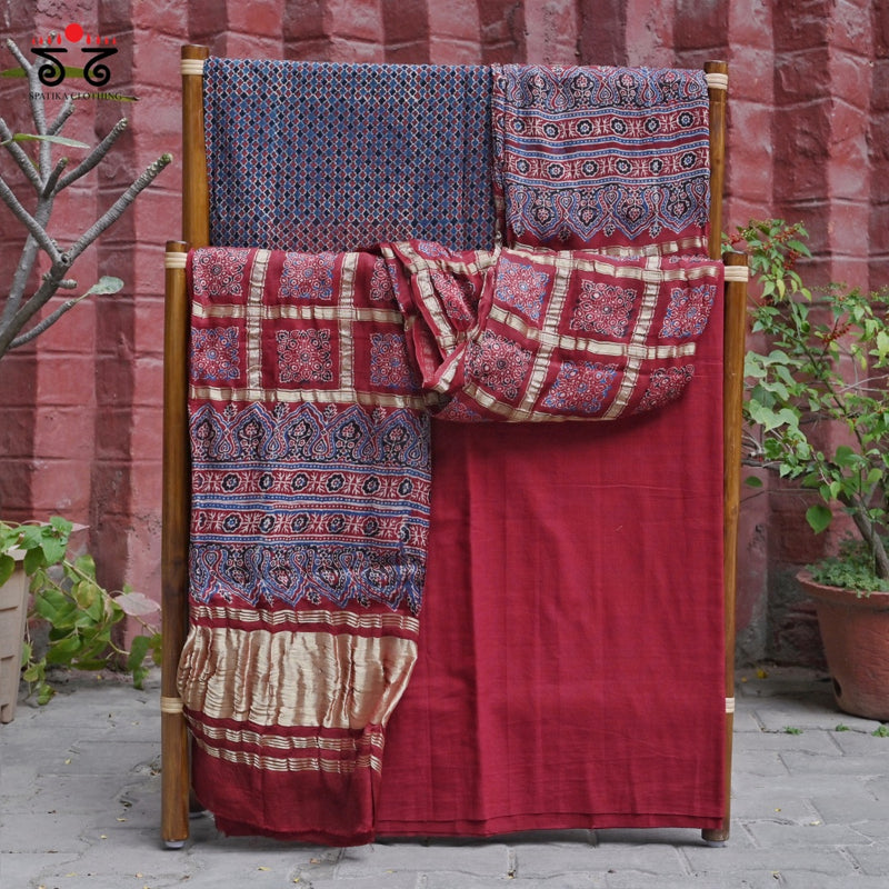 Ajrak Hand - Blockprinted Fabric Set Of 3