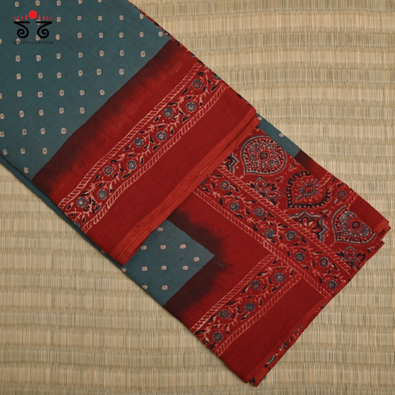 Ajrak Bandhani on Mulmul Cotton Saree