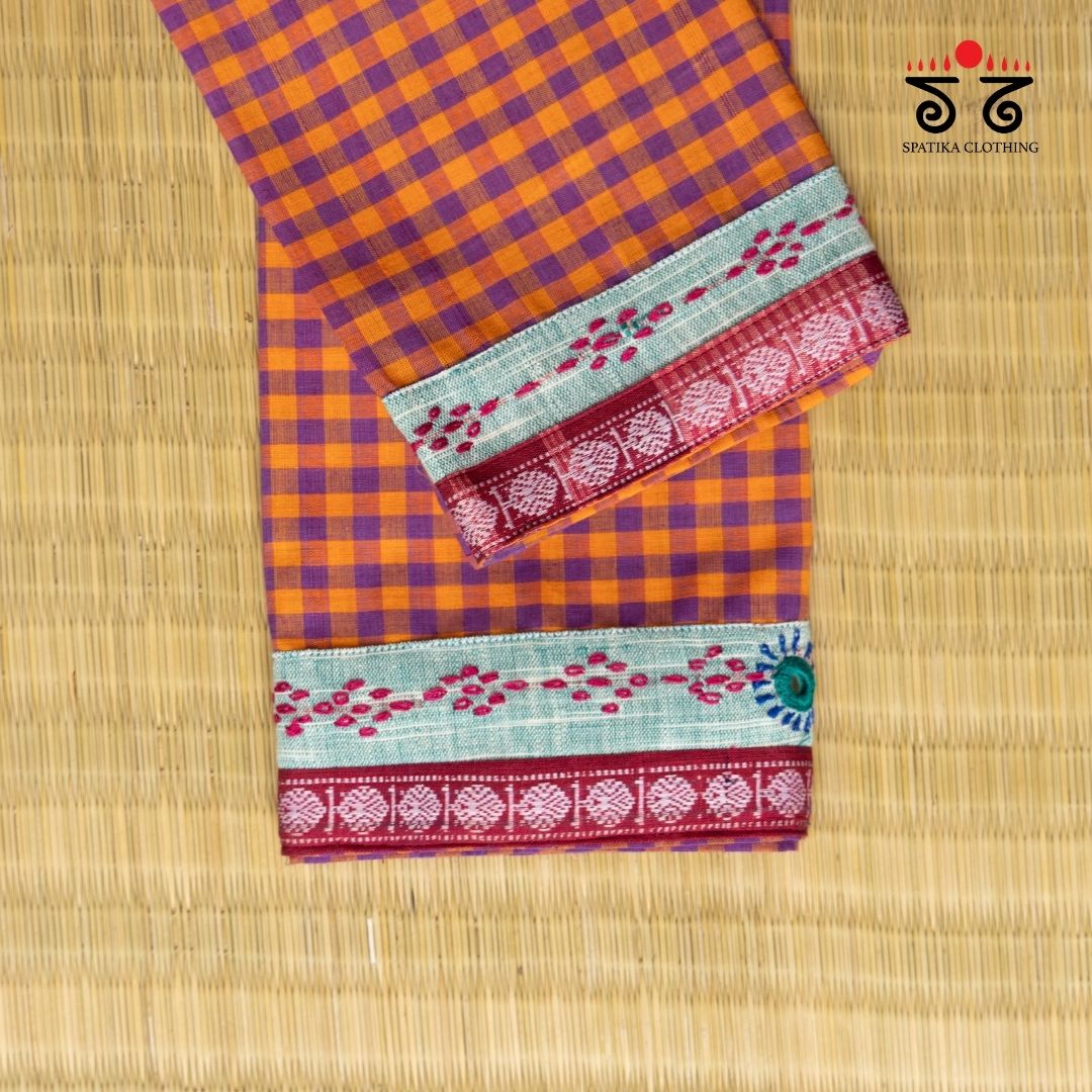 Checkered Hand embroidered Blouse Fabric