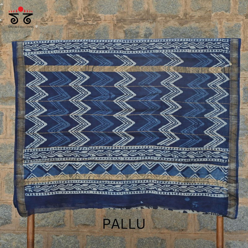 Hand block Print on Maheshwari Silk Cotton Saree