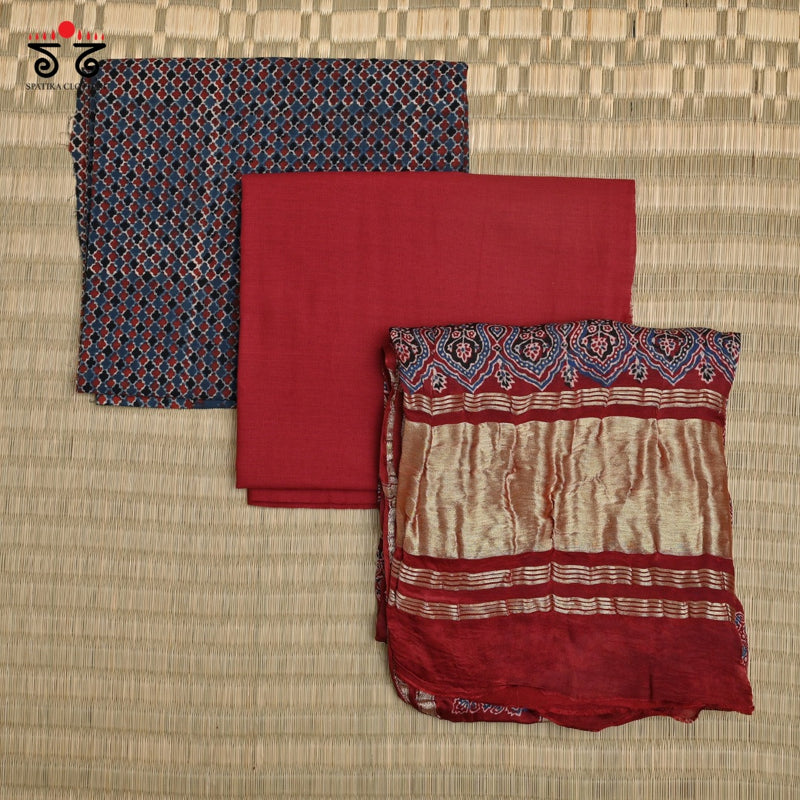 Ajrak Hand - Blockprinted Fabric Set Of 3