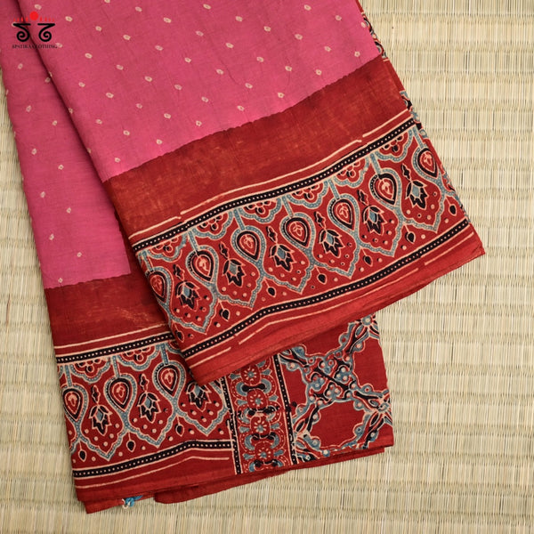 Ajrak Bandhani on Mulmul Cotton Saree