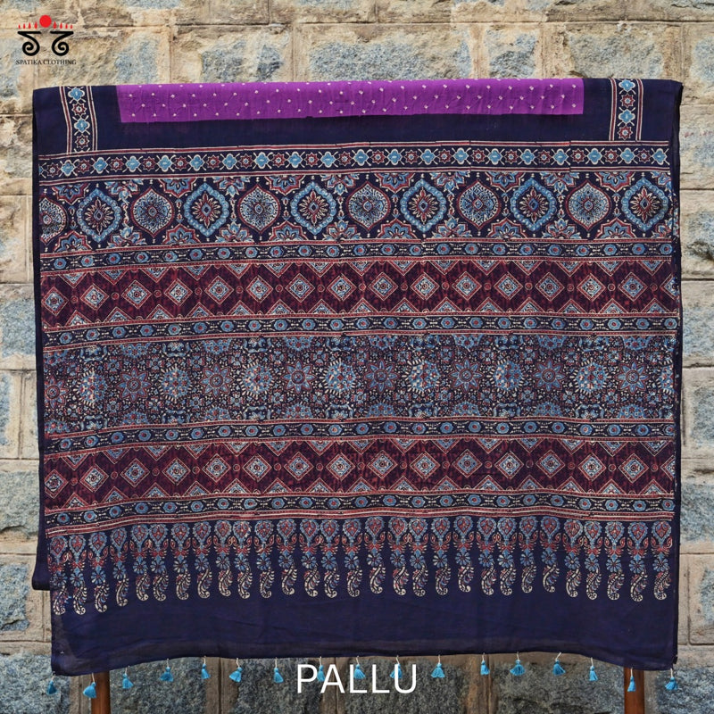 Ajrak Bandhani on Mulmul Cotton Saree