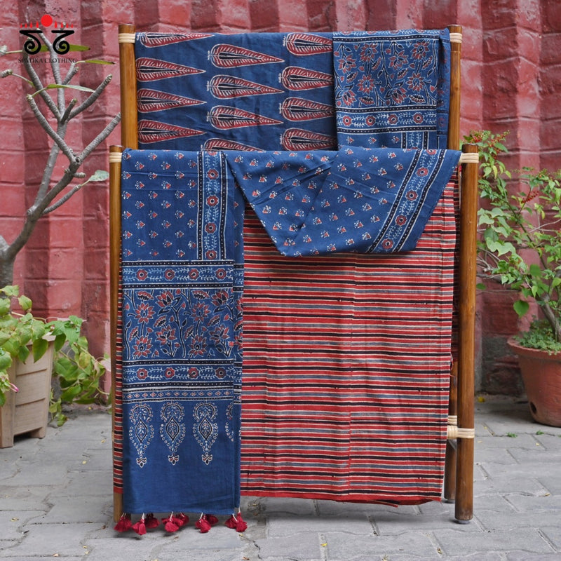 Ajrak Hand - Blockprinted Fabric Set Of 3