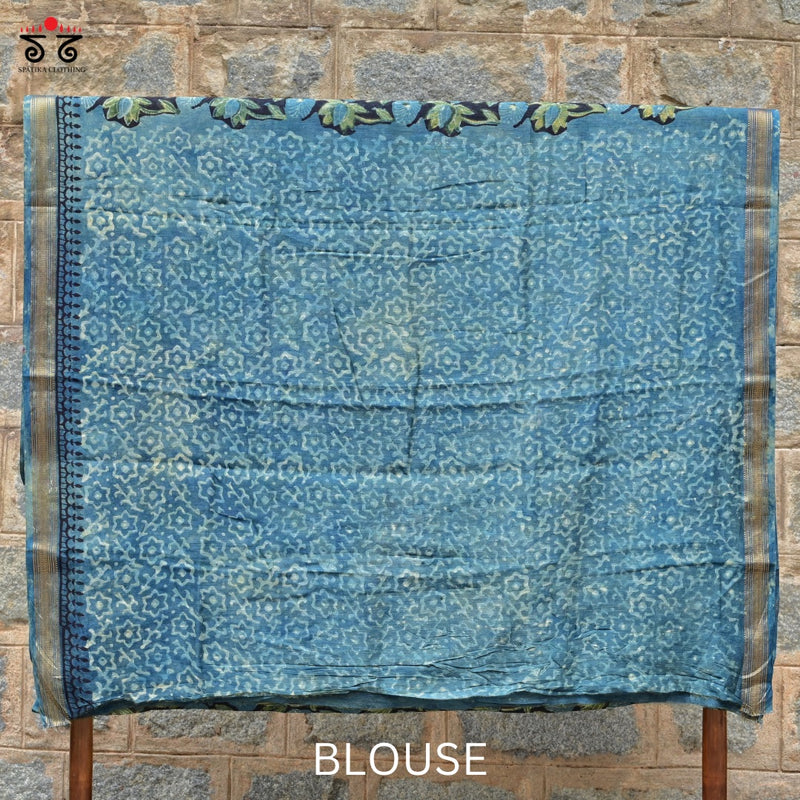 Bagru Hand Block-Printed on Maheshwari Silk Cotton Saree