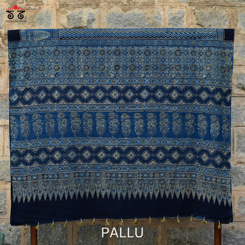 Ajrak on Mulmul Cotton Saree