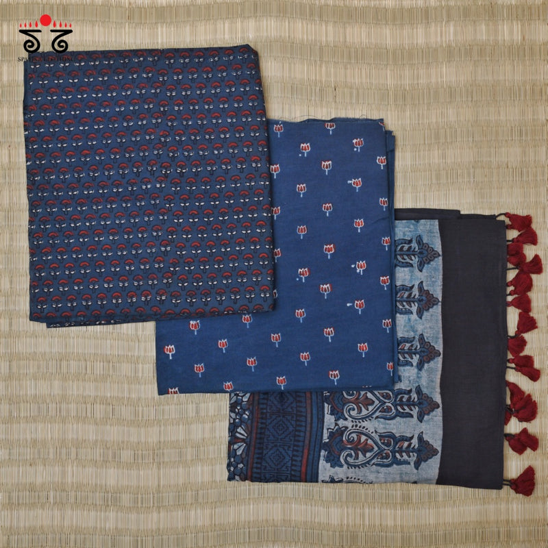 Ajrak Hand - Blockprinted Fabric Set Of 3