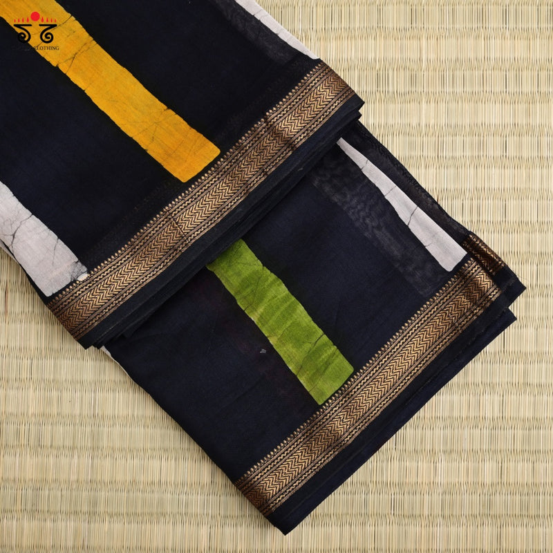 Batik on Maheshwari Silk Cotton Saree