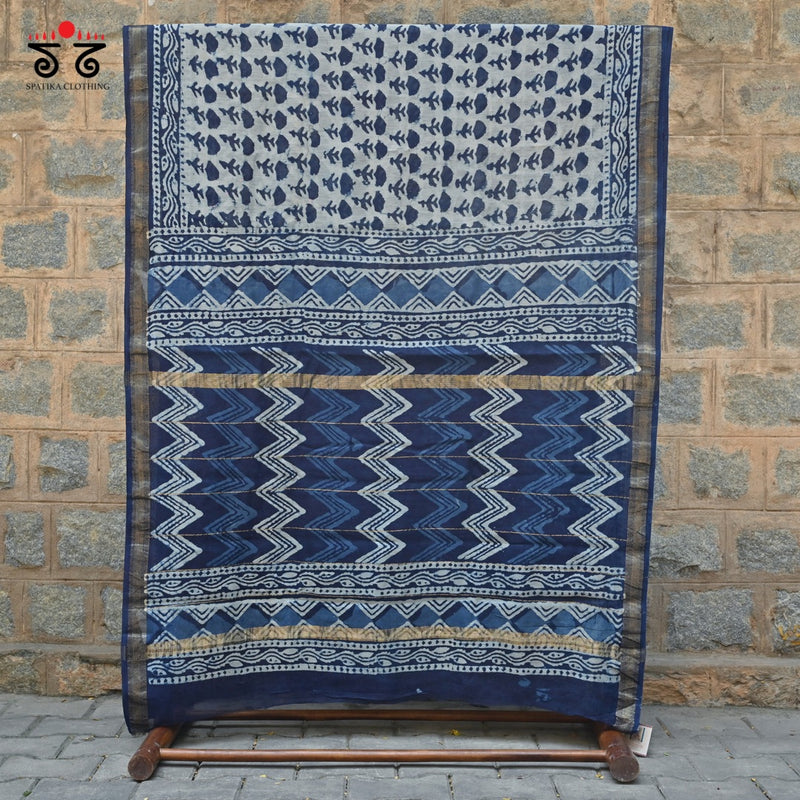 Hand block Print on Maheshwari Silk Cotton Saree