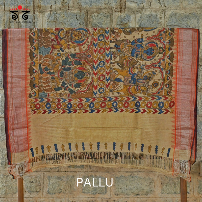 Pen Kalamkari on Ponduru Saree