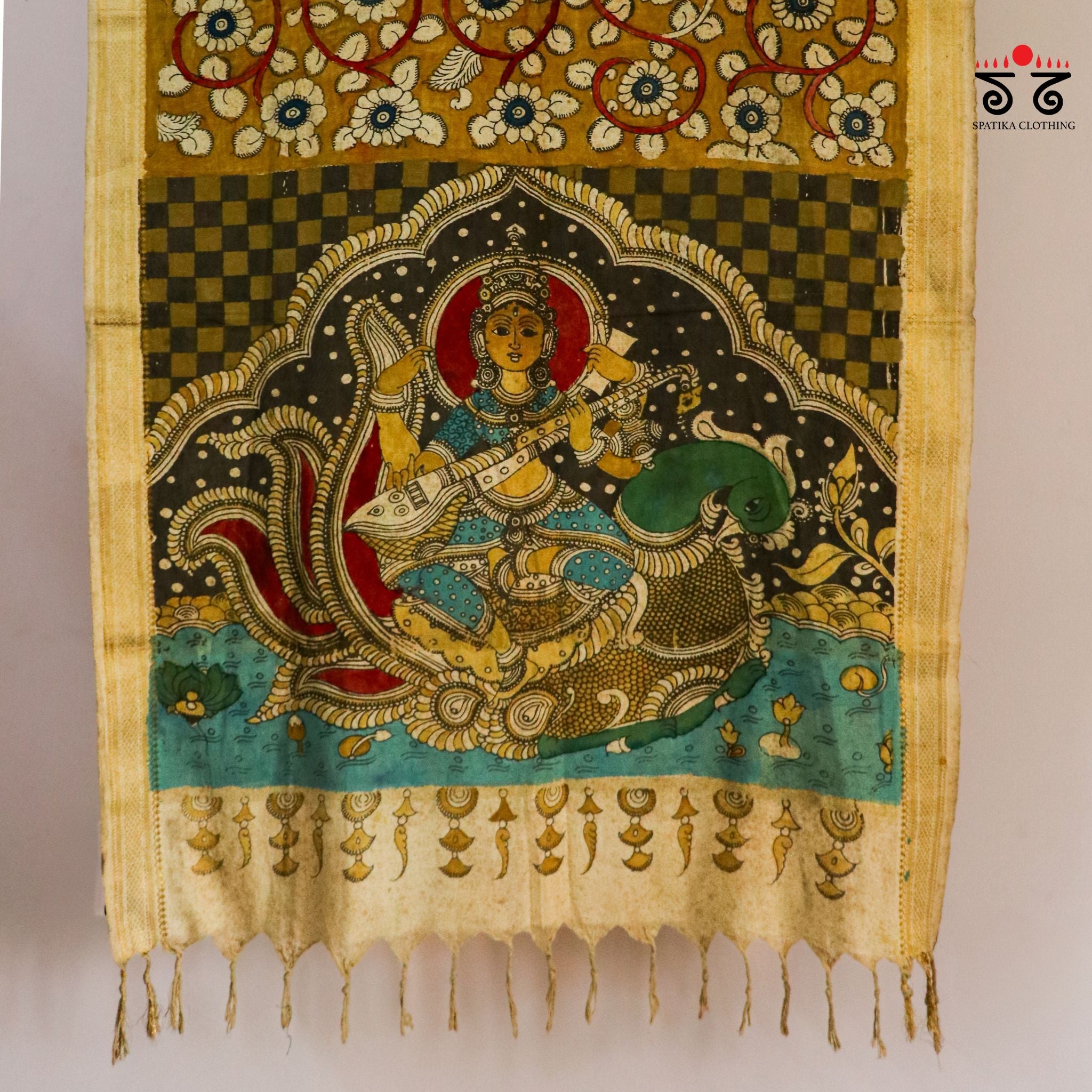 Pen Kalamkari - Goddess Saraswati Dupatta