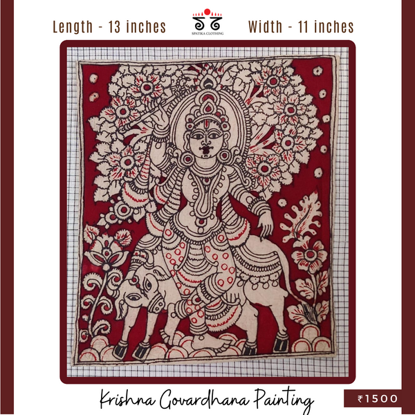 Krishna Govardhana Pen-Kalamkari Painting