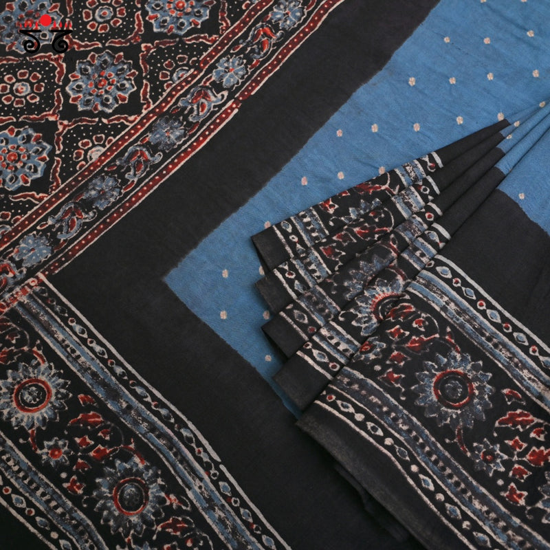 Ajrak Bandhani on Mulmul Cotton Saree