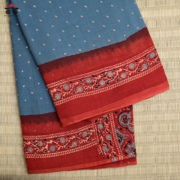 Ajrak Bandhani on Mulmul Cotton Saree