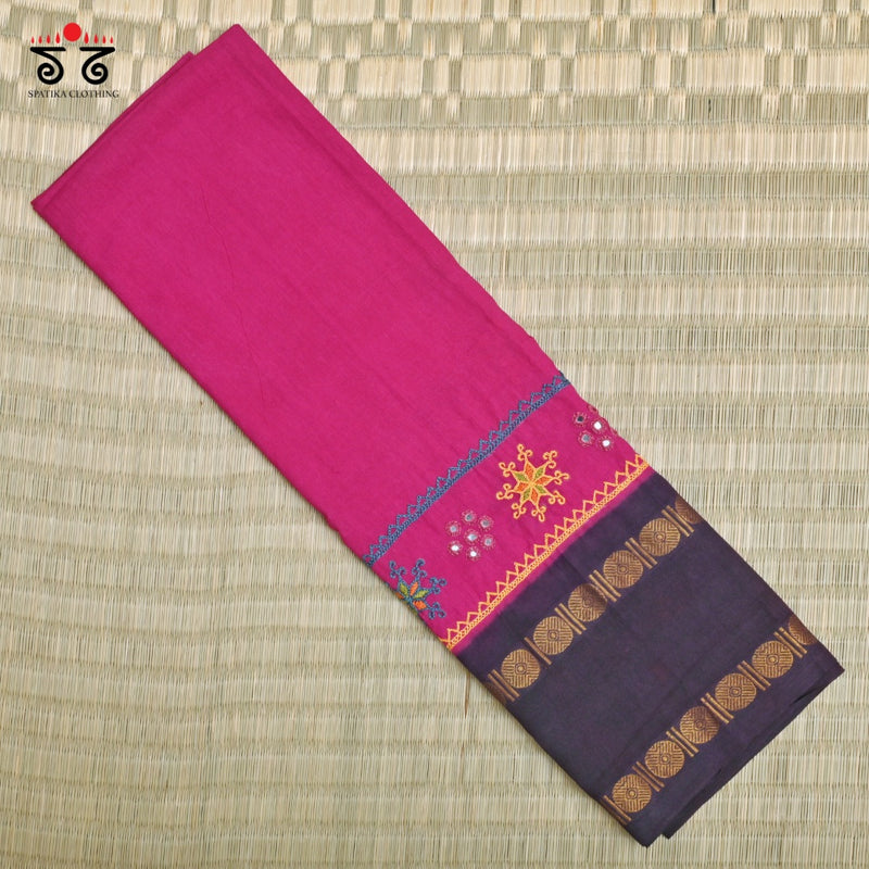 Madurai Sungudi Cotton - Banjara Hand Embroidered Blouse Fabric