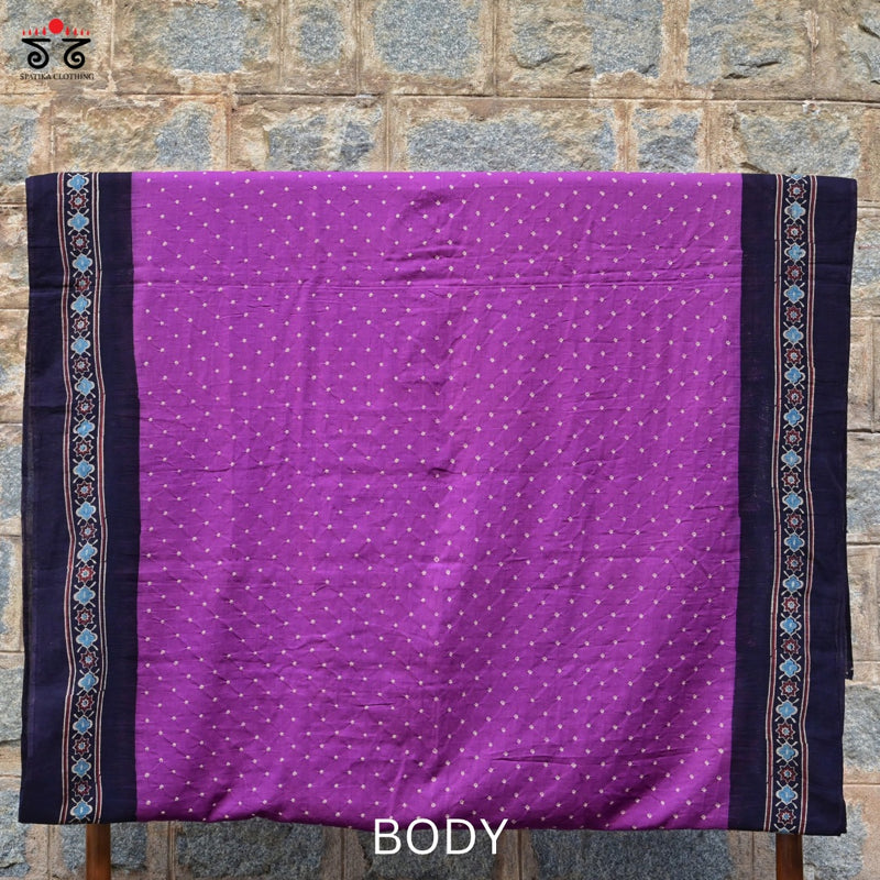 Ajrak Bandhani on Mulmul Cotton Saree