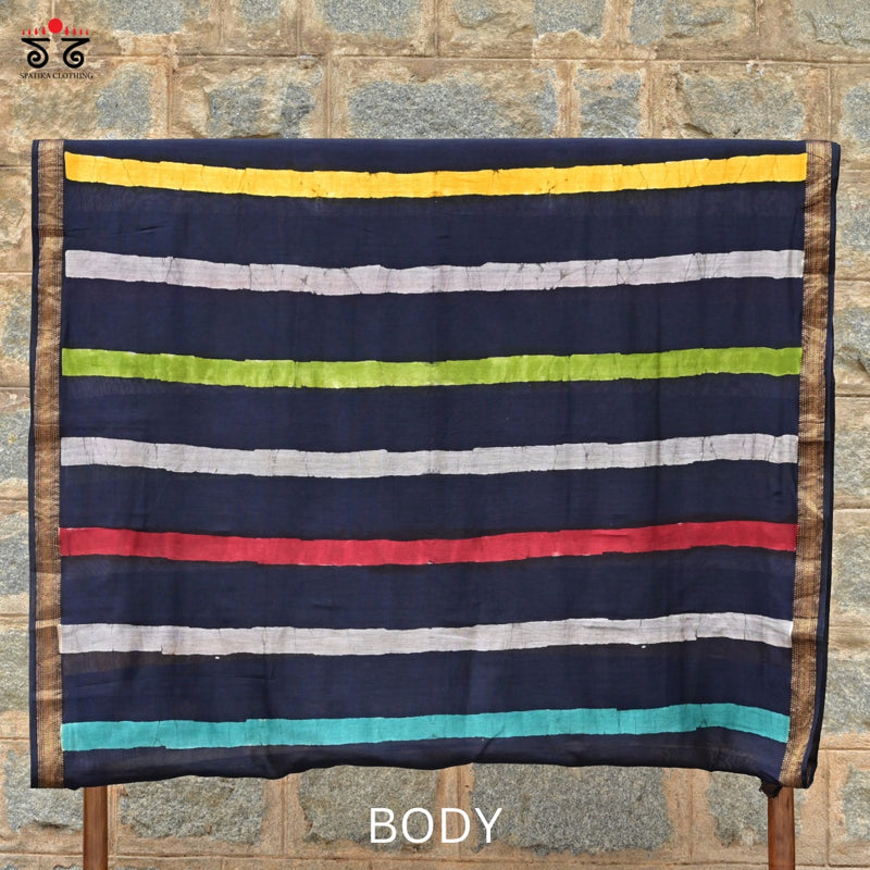 Batik on Maheshwari Silk Cotton Saree