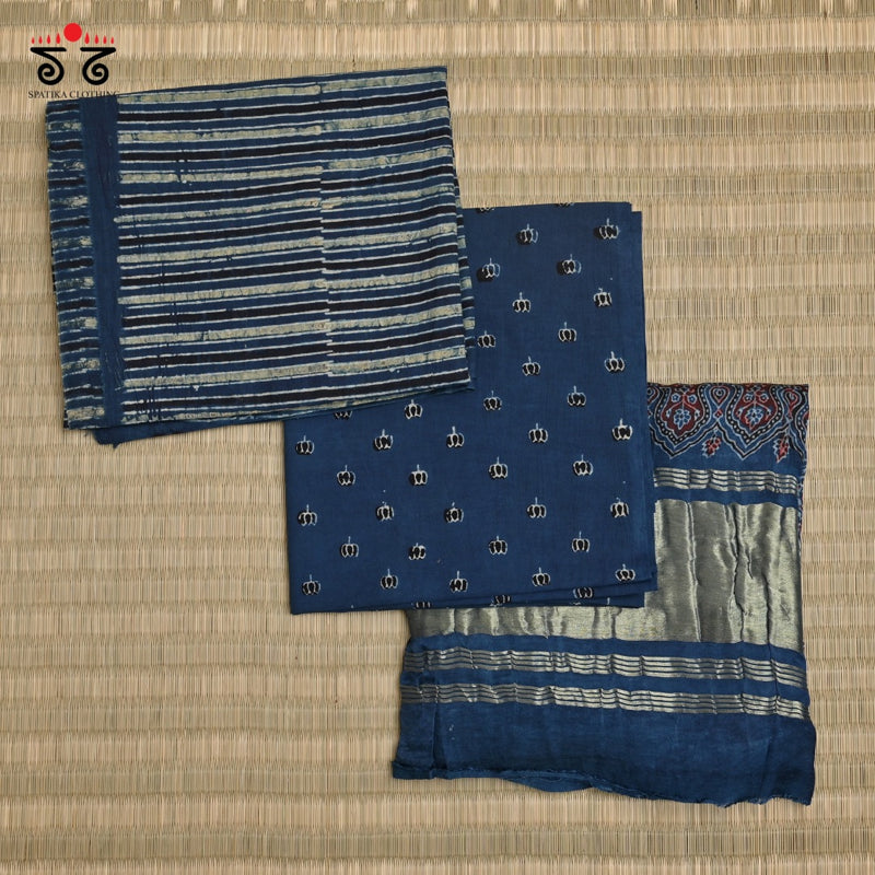 Ajrak Hand - Blockprinted Fabric Set Of 3