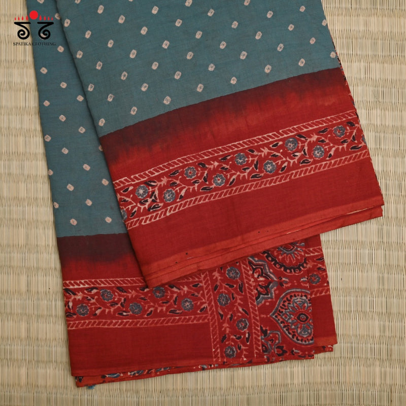 Ajrak Bandhani on Mulmul Cotton Saree