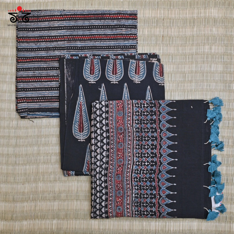 Ajrak Hand - Blockprinted Fabric Set Of 3